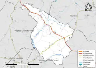 Carte en couleur présentant le réseau hydrographique de la commune