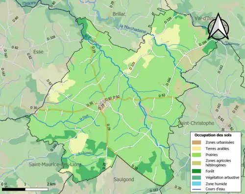 Carte en couleurs présentant l'occupation des sols.