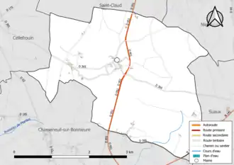 Carte en couleur présentant le réseau hydrographique de la commune