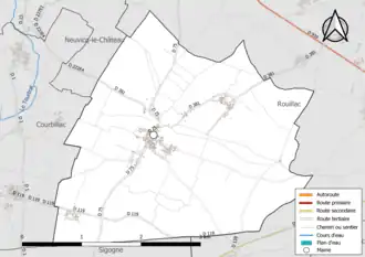 Carte en couleur présentant le réseau hydrographique de la commune