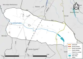 Carte en couleur présentant le réseau hydrographique de la commune