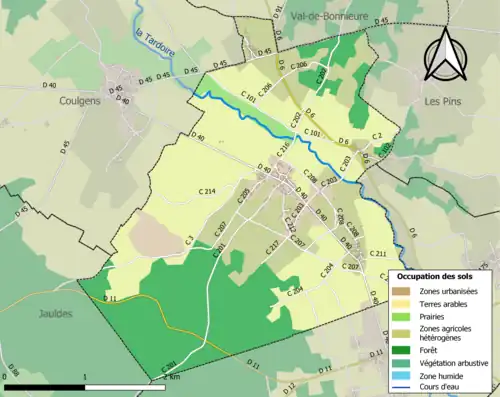 Carte en couleurs présentant l'occupation des sols.