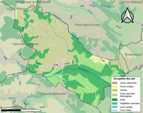Carte en couleurs présentant l'occupation des sols.