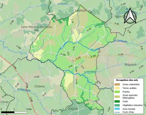 Carte en couleurs présentant l'occupation des sols.