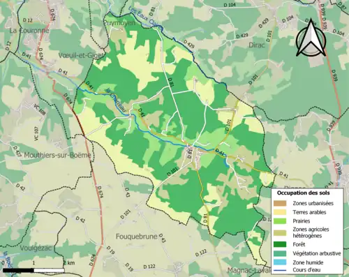 Carte en couleurs présentant l'occupation des sols.