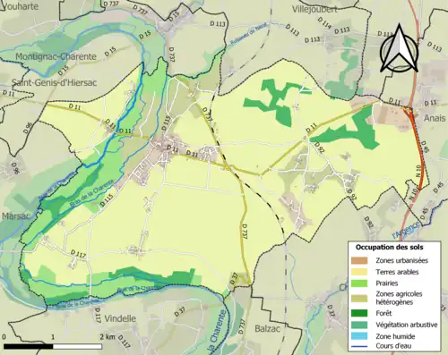 Carte en couleurs présentant l'occupation des sols.