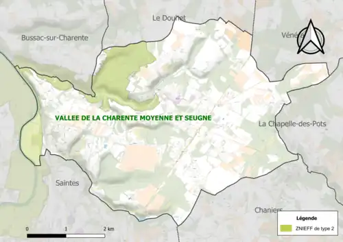 Carte des ZNIEFF de type 2.