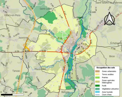 Carte en couleurs présentant l'occupation des sols.
