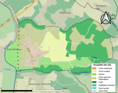 Carte en couleurs présentant l'occupation des sols.