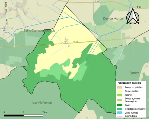 Carte en couleurs présentant l'occupation des sols.