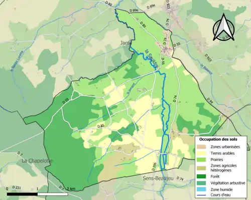 Carte en couleurs présentant l'occupation des sols.