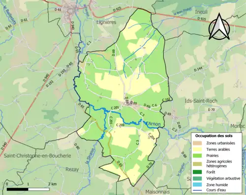 Carte en couleurs présentant l'occupation des sols.