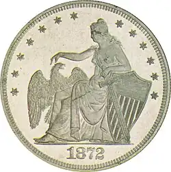 Médaille représentant une femme assise, une épée dans sa main gauche, sa main droite se tendant vers un aigle, à sa droite.