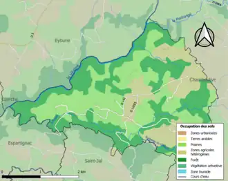 Carte en couleurs présentant l'occupation des sols.