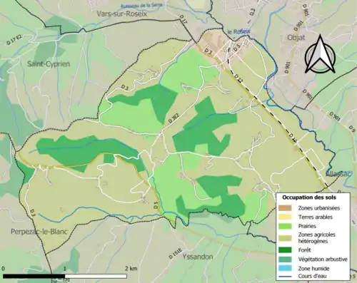 Carte en couleurs présentant l'occupation des sols.