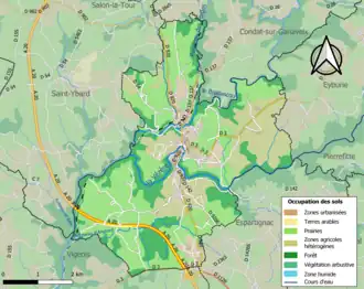 Carte en couleurs présentant l'occupation des sols.