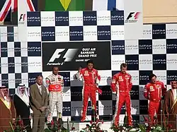 Podium du Grand Prix de Bahreïn avec Massa qui célèbre sa 3e victoire en Formule 1.