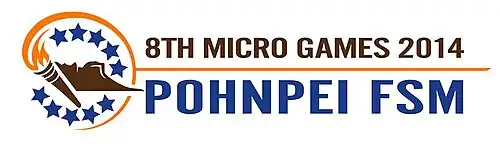 Logo avec du texte brun et bleu et un médaillon orange, brun et bleu