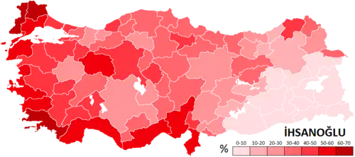 Les résultats obtenus par Ekmeleddin İhsanoğlu,par provinces.