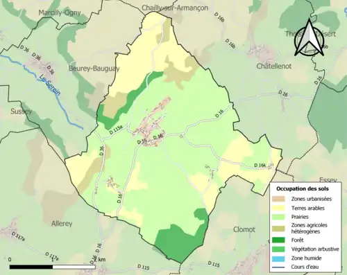 Carte en couleurs présentant l'occupation des sols.