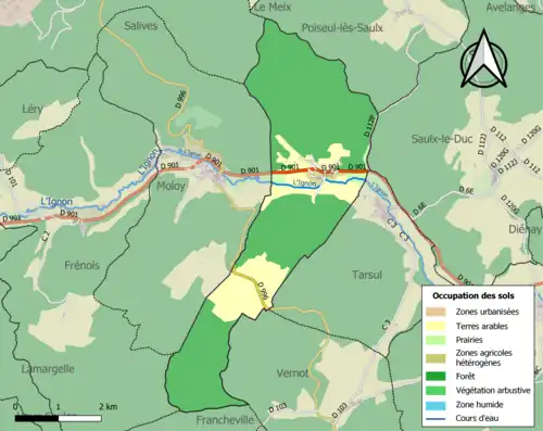 Carte en couleurs présentant l'occupation des sols.