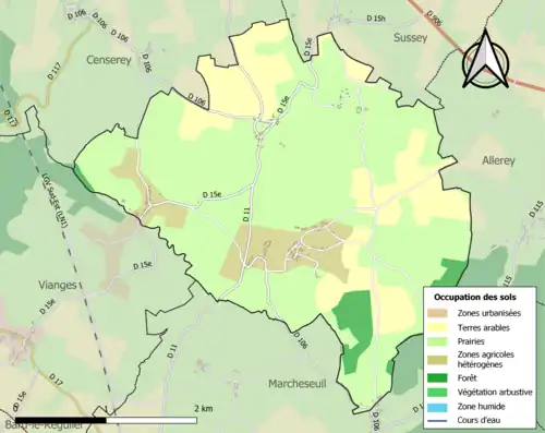 Carte en couleurs présentant l'occupation des sols.