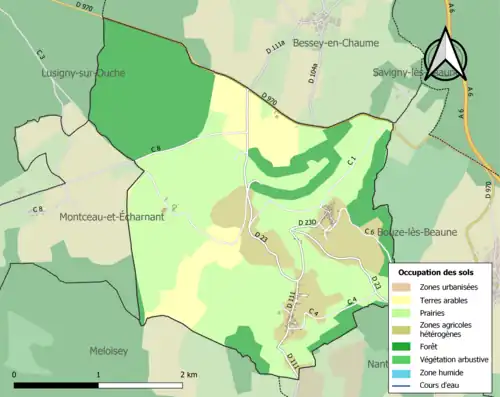 Carte en couleurs présentant l'occupation des sols.