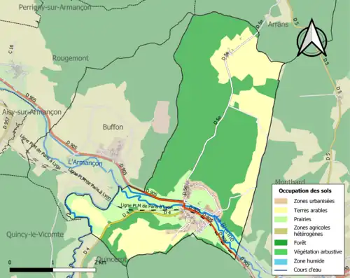 Carte en couleurs présentant l'occupation des sols.