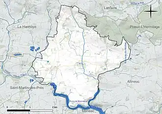 Carte en couleur présentant le réseau hydrographique de la commune
