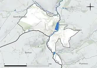Carte en couleur présentant le réseau hydrographique de la commune