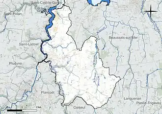 Carte en couleur présentant le réseau hydrographique de la commune