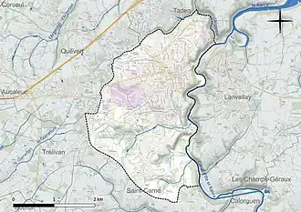 Carte en couleur présentant le réseau hydrographique de la commune