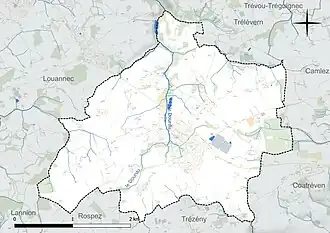 Carte en couleur présentant le réseau hydrographique de la commune