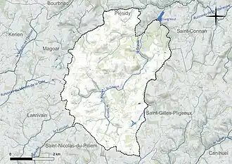Carte en couleur présentant le réseau hydrographique de la commune