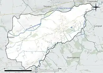 Carte en couleur présentant le réseau hydrographique de la commune