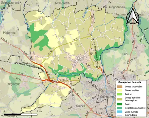 Carte en couleurs présentant l'occupation des sols.