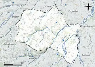 Carte en couleur présentant le réseau hydrographique de la commune