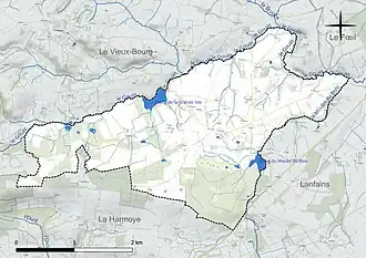 Carte en couleur présentant le réseau hydrographique de la commune
