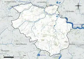 Carte en couleur présentant le réseau hydrographique de la commune