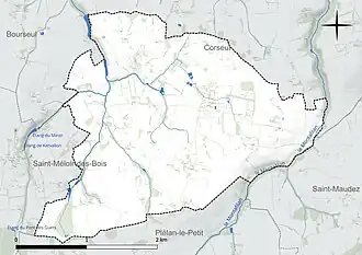 Carte en couleur présentant le réseau hydrographique de la commune