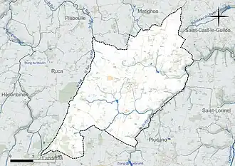 Carte en couleur présentant le réseau hydrographique de la commune