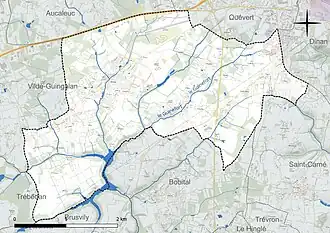 Carte en couleur présentant le réseau hydrographique de la commune