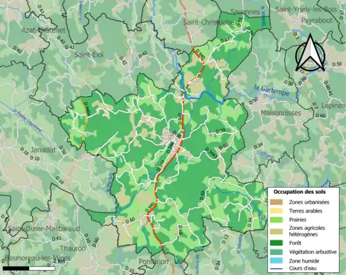 Carte en couleurs présentant l'occupation des sols.