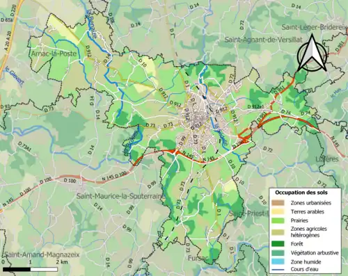 Carte en couleurs présentant l'occupation des sols.