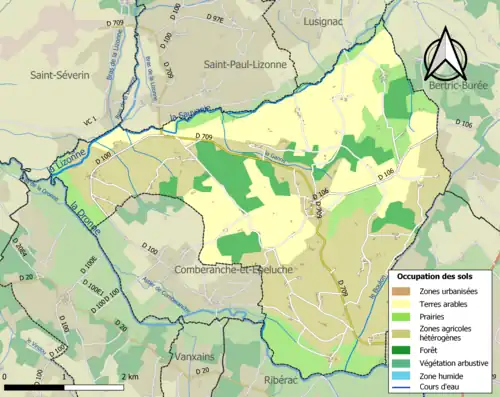Carte en couleurs présentant l'occupation des sols.