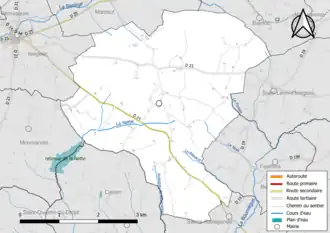 Carte en couleur présentant le réseau hydrographique de la commune