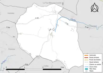 Carte en couleur présentant le réseau hydrographique de la commune