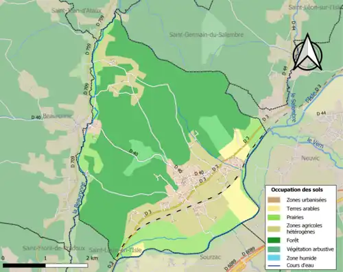 Carte en couleurs présentant l'occupation des sols.