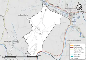 Carte en couleur présentant le réseau hydrographique de la commune