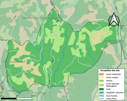 Carte en couleurs présentant l'occupation des sols.